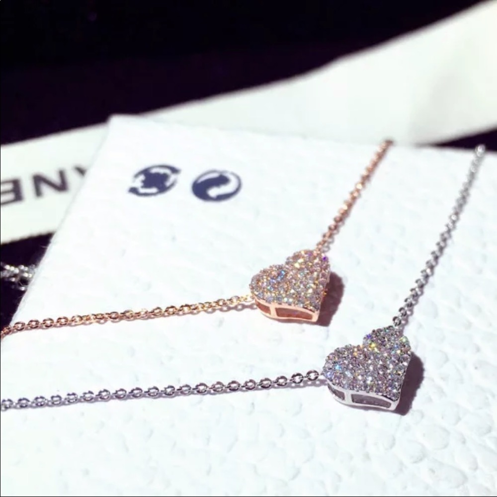 14K gold plated heart pendant rhinestone necklace - Picture 6 of 7